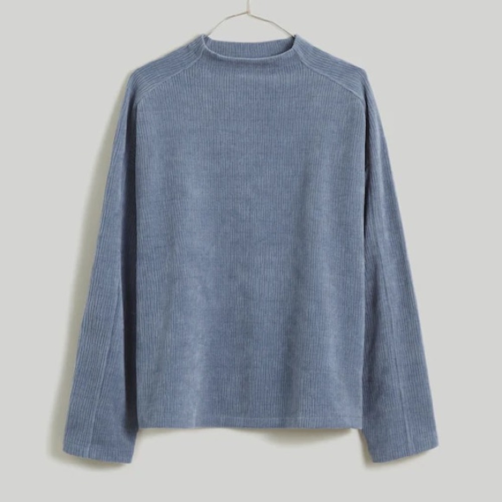 Madewell Striped Jacquard Funnelneck Top | Teapot Blue | Size XL